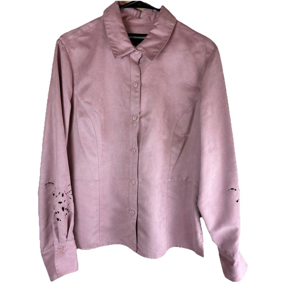 Norton McNaughton Women’s Faux Suede Pink Blouse Embroidered Sleeves Size 12